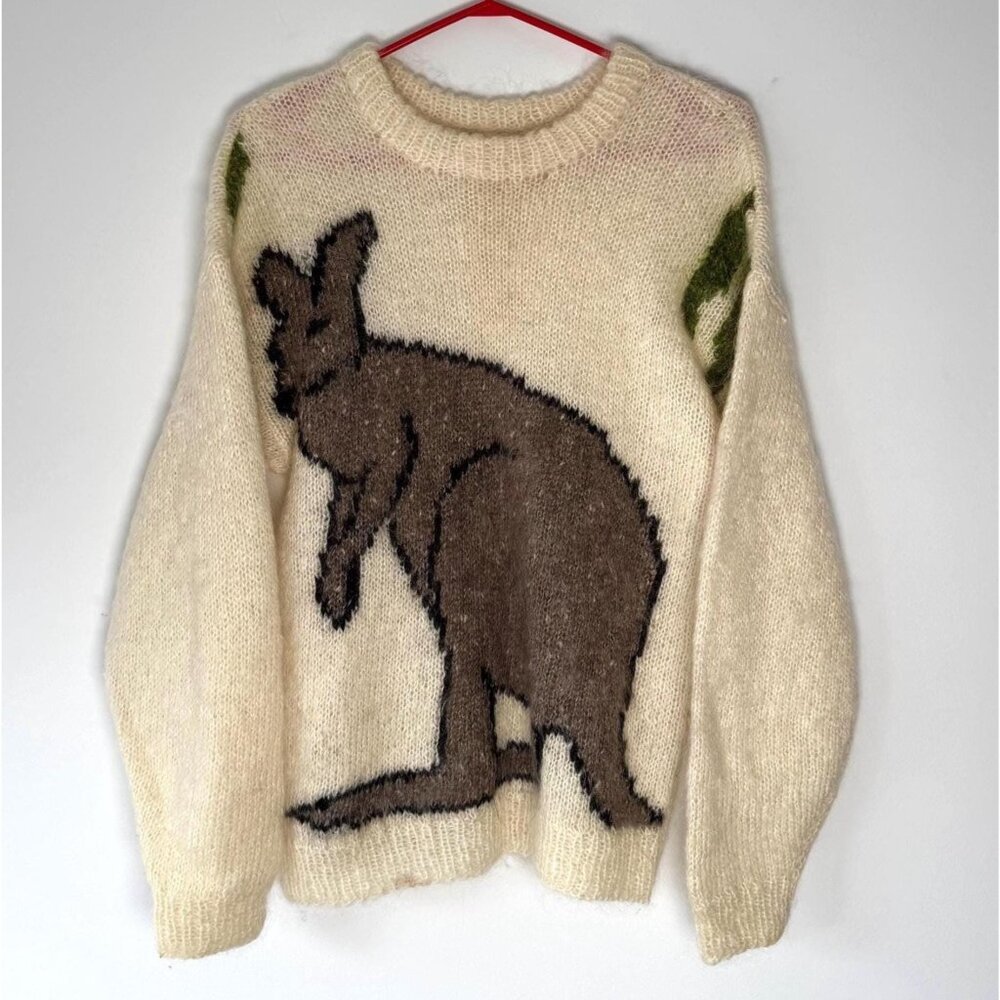 vintage kangaroo animal rare one of a kind mohair hand knit long sleeved sweater